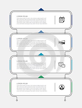 Business presentation timeline infographic with 4 process steps