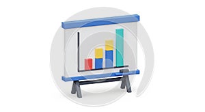 Business presentation whiteboard with colorful bar chart and growth data analysis
