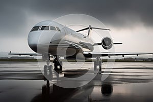 Business private jet airplane parked at runway, AI Generated