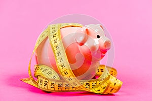 Business problem. Limited or restricted. Credit loan debt. Measure costs. Piggy bank and measuring tape. Budget limit