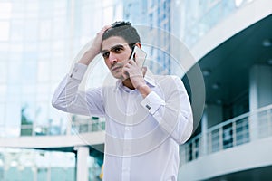 Business problem phone call financial disaster man