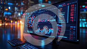 Business process automation computer monitor displaying analyticssoftware in custom datvisualization style, symbolizing efficiency