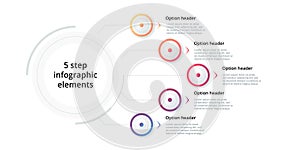 Business process chart infographic with 5 step circles. Circular corporate workflow graphic elements. Company flowchart