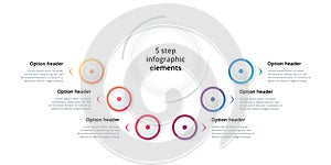 Business process chart infographic with 6 step circles. Circular corporate workflow graphic elements. Company flowchart