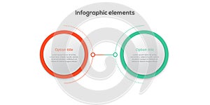 Business process chart infographics with 2 step circles. Circular corporate workflow graphic elements. Company flowchart