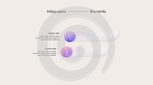 Business process chart infographics with 2 step circles. Circular corporate workflow graphic elements. Company flowchart