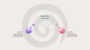 Business process chart infographics with 2 step circles. Circular corporate workflow graphic elements. Company flowchart