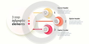 Business process chart infographics with 3 step circles. Circular corporate workflow graphic elements. Company flowchart