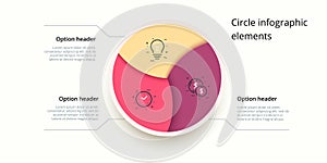 Business process chart infographics with 3 step circles. Circular corporate workflow graphic elements. Company flowchart