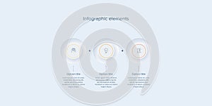 Business process chart infographics with 3 step circles. Circular corporate workflow graphic elements. Company flowchart