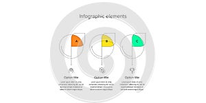 Business process chart infographics with 3 step circles. Circular corporate workflow graphic elements. Company flowchart