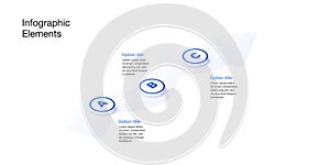 Business process chart infographics with 3 step circles. Circular workflow graphic elements. Company flowchart presentation slide