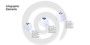 Business process chart infographics with 3 step cubes. Cubic corporate workflow graphic elements. Company flowchart presentation