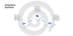 Business process chart infographics with 3 step cubes. Cubic corporate workflow graphic elements. Company flowchart presentation