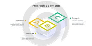 Business process chart infographics with 3 step options. Square corporate workflow graphic elements. Company flowchart