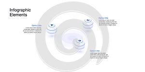 Business process chart infographics with 3 step spheres. Spherical workflow graphic elements. Company flowchart presentation slide