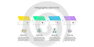 Business process chart infographics with 4 step circles. Circular corporate workflow graphic elements. Company flowchart