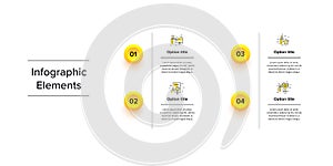 Business process chart infographics with 4 step circles. Circular corporate workflow graphic elements. Company flowchart