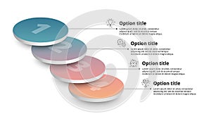 Business process chart infographics with 4 step segments. Circular corporate timeline infograph elements. Company presentation