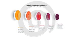 Business process chart infographics with 5 step circles. Circular corporate workflow graphic elements. Company flowchart