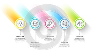 Business process chart infographics with 5 step segments. Circular corporate timeline infograph elements. Company presentation