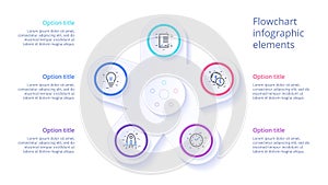 Business process chart infographics with 5 step segments. Circular corporate timeline infograph elements. Company presentation