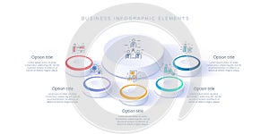 Business process chart infographics with 5 step segments. Isometric 3d corporate timeline infograph elements. Company