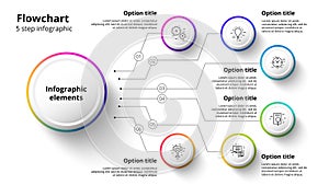 Business process chart infographics with 6 step segments. Circular corporate timeline infograph elements. Company presentation