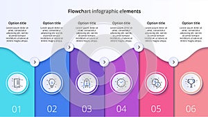 Business process chart infographics with 6 step segments. Circular corporate timeline infograph elements. Company presentation
