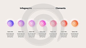 Business process chart infographics with 7 step circles. Circular corporate workflow graphic elements. Company flowchart