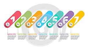 Business process chart infographics with 7 step circles. Circular corporate workflow graphic elements. Company flowchart