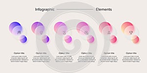 Business process chart infographics with 6 step circles. Circular corporate workflow graphic elements. Company flowchart