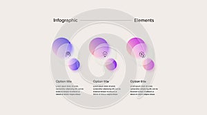 Business process chart infographics with 3 step circles. Circular corporate workflow graphic elements. Company flowchart