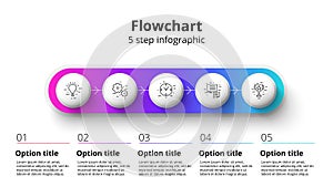 Business process chart infographics with 5 step segments. Circular corporate timeline infograph elements. Company presentation photo