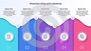 Business process chart infographics with 5 step segments. Circular corporate timeline infograph elements. Company presentation photo
