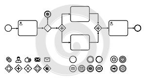 Business process diagrams with icons flat vector illustration