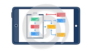 Business Process Flow on Tablet Screen, vector design Generative AI