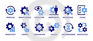 Business process icon set. Workflow and productivity symbols