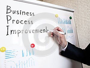 Business Process Improvement BPI manager writes on a whiteboard.