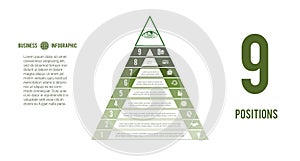 Business process infographic template. Pyramid for 9 text areas. Eye of Providence. Ð¡oncept of successful financial activities.