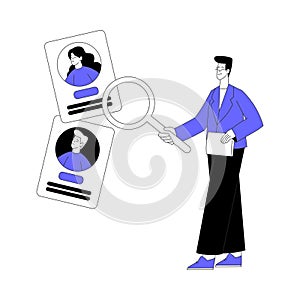 Business Process with Man Character with Magnifying Glass Search for Human Resource Vector Illustration