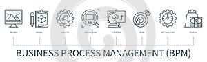 Business process management vector infographic in minimal outline style