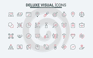 Business process, methodology, ideas of product or startup development line icons set