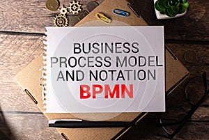 Business process model and notation BPMN is shown using a text
