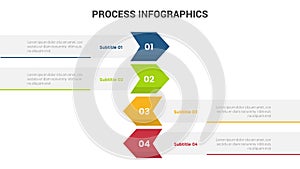 business process stage infographics template diagram banner with arrow shape rectangle box and 4 point step creative design for