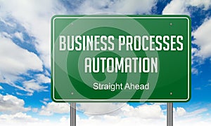 Business Processes Automation on Highway Signpost. photo