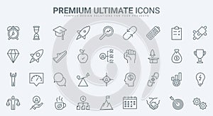 Business productivity, personal motivation and career growth thin line icons set