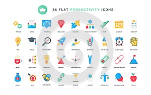 Business productivity, personal motivation and career growth trendy flat icons set