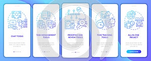 Business productivity tools blue gradient onboarding mobile app screen