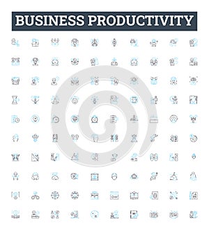 Business productivity vector line icons set. Strategy, Efficiency, Automation, Processes, Management, Excellence